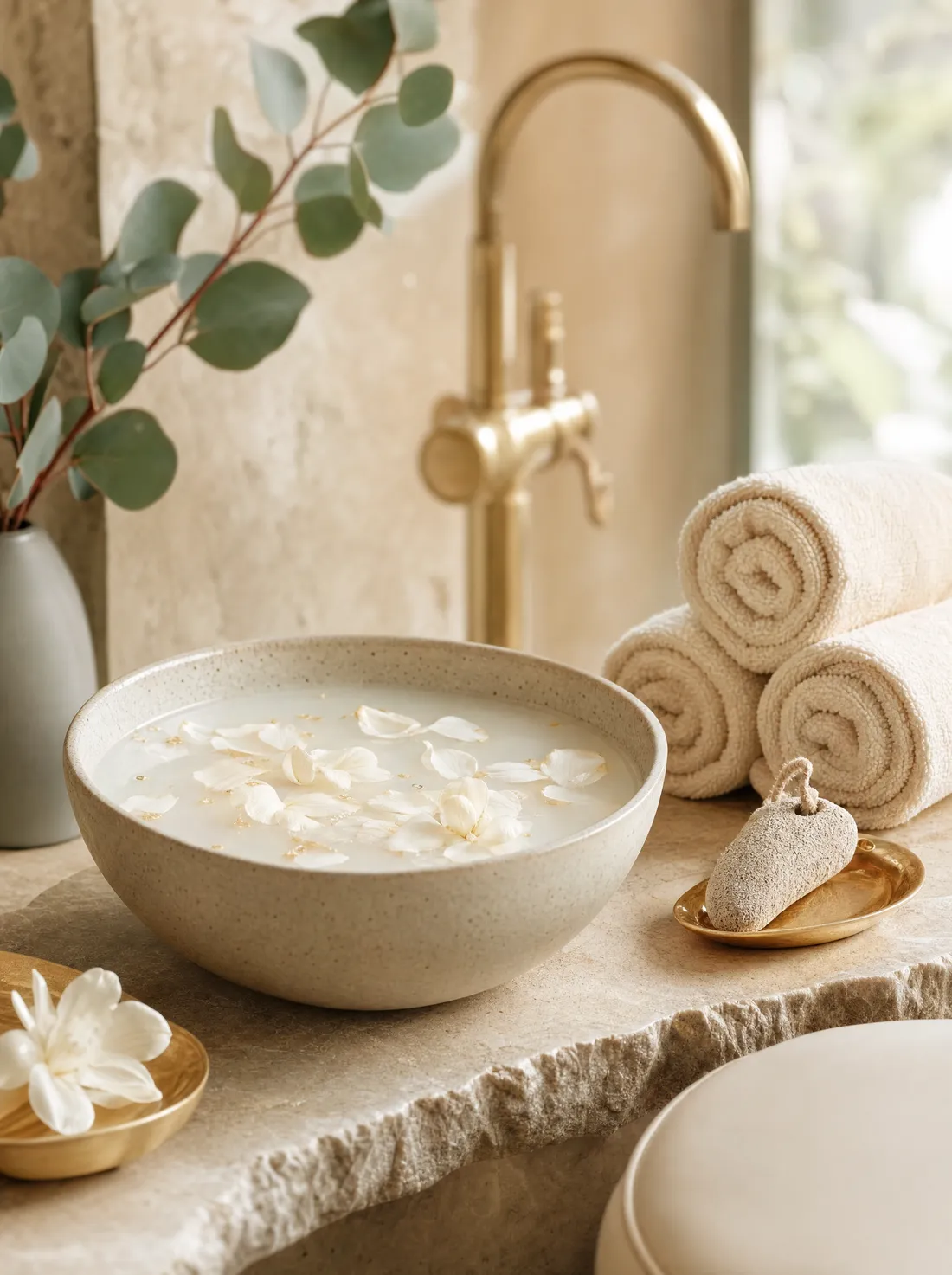 Pedicure spa con pétalos y toallas tibias