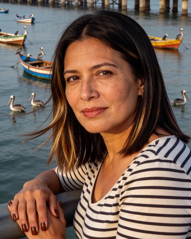 Imagen referencial: mujer con balayage caramelo junto al mar
