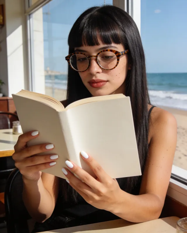 Imagen referencial: joven con flequillo y lentes leyendo en un café