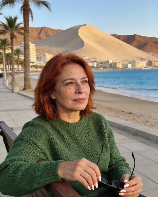 Imagen referencial: mujer pelirroja sentada en la costanera